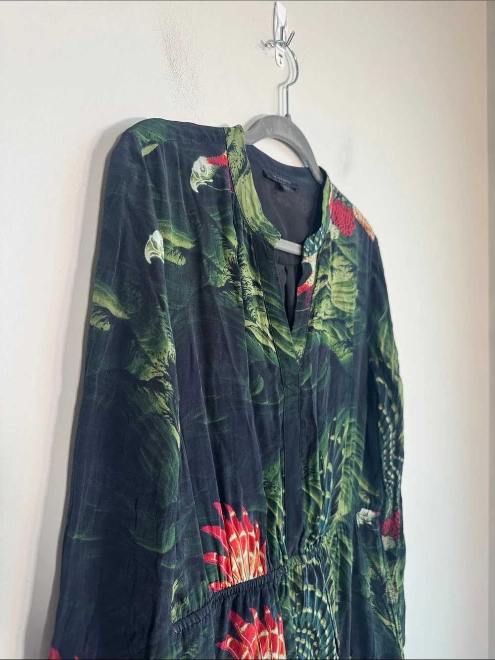 All Saints Martina Swoop Dress in Moss Green - M